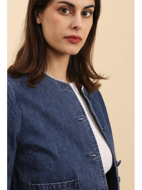 Veste denim bord festonné
