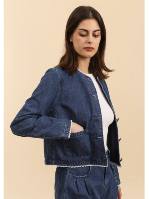 Veste denim bord festonné