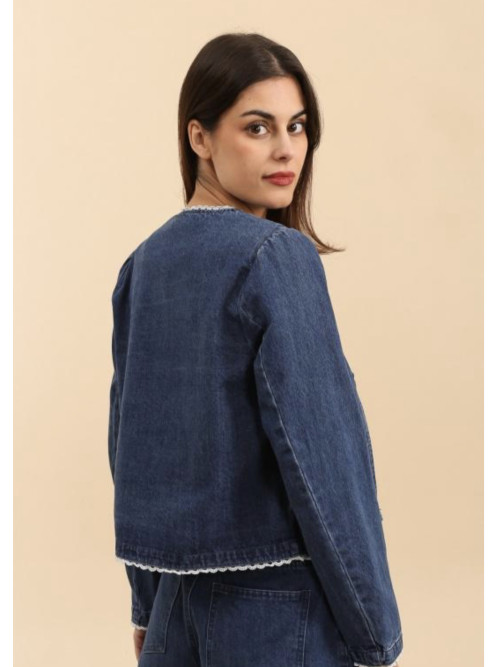 Veste denim bord festonné