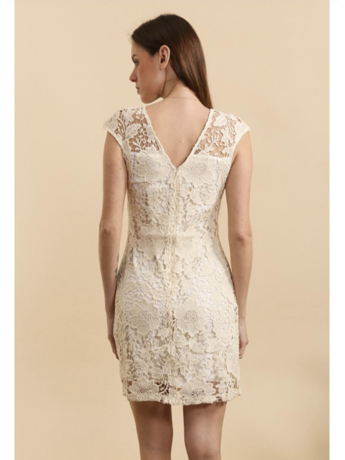 Robe courte en dentelle avec mancherons