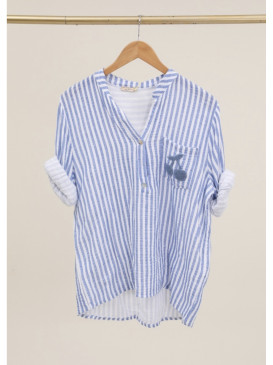 Chemise rayée sans col en...