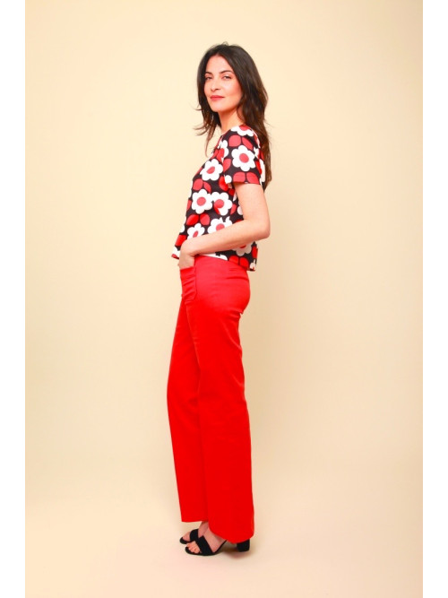Top cropped 70's fleuri col rond manches courtes Hippocampe