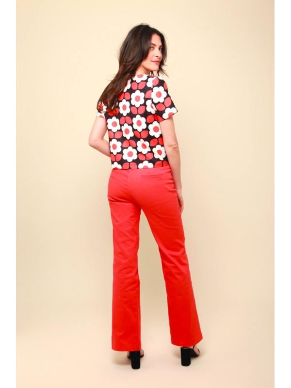 Top cropped 70's fleuri col rond manches courtes Hippocampe