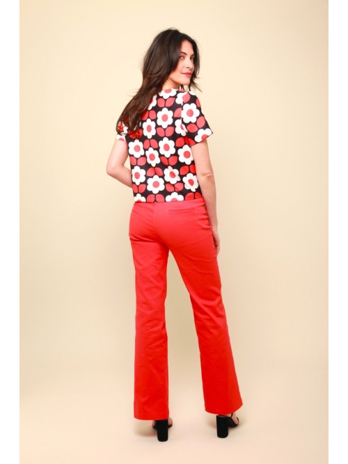 Top cropped 70's fleuri col rond manches courtes Hippocampe