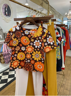 Top cropped 70's fleuri col...