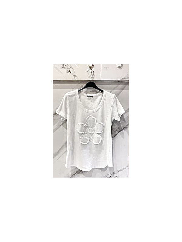 Top col rond manches courtes motif fleur devant
