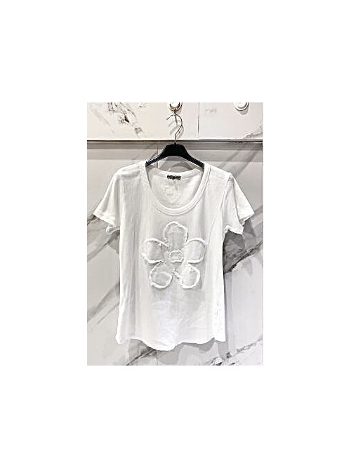 Top col rond manches courtes motif fleur devant
