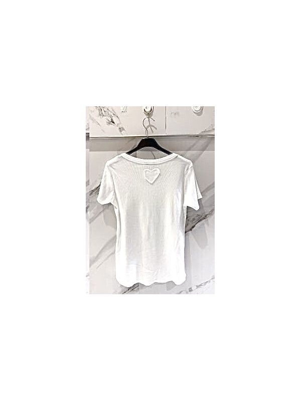 Top col rond manches courtes motif fleur devant