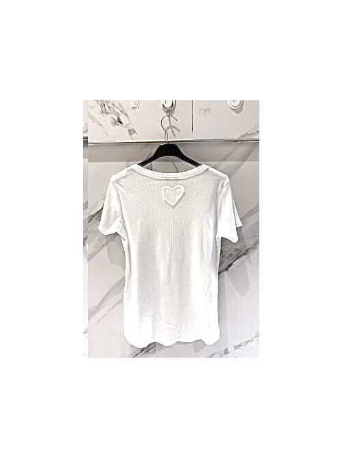 Top col rond manches courtes motif fleur devant
