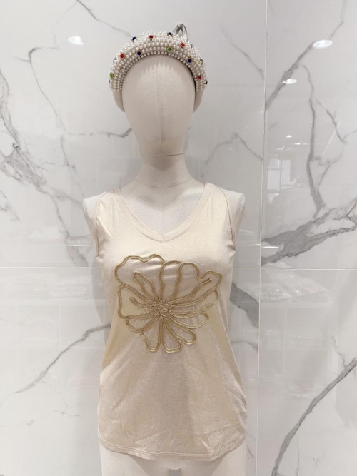 Top col V lurex fleur en ruban devant