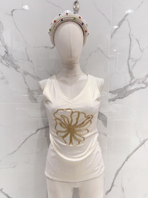 Top col V lurex fleur en ruban devant