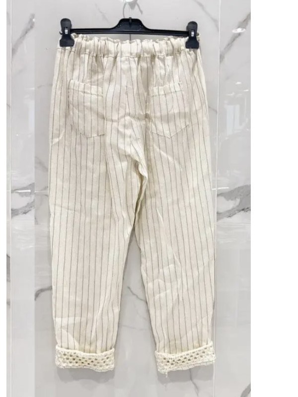 Pantalon rayures revers bas en maille filet
