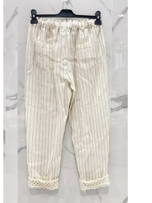 Pantalon rayures revers bas en maille filet