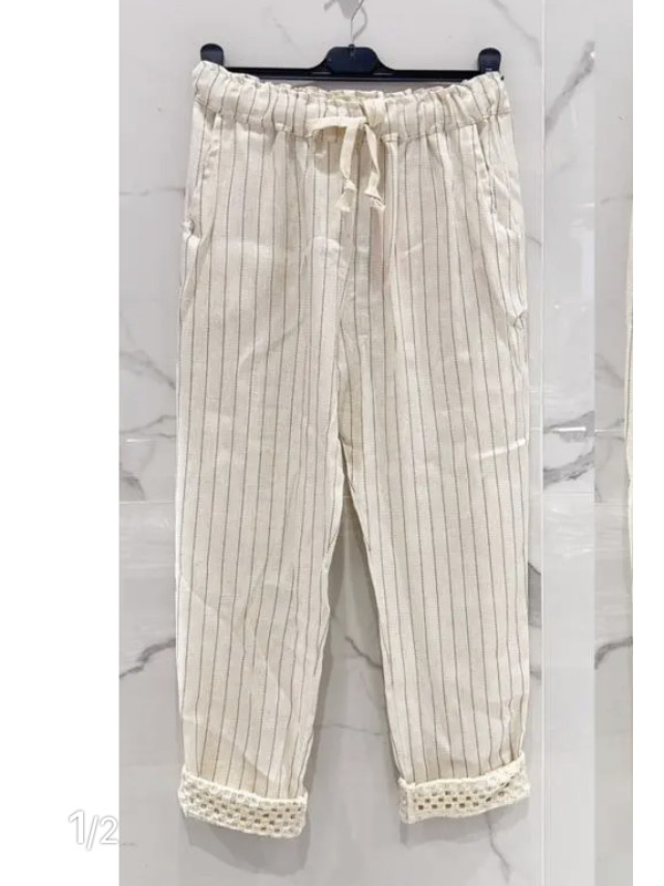 Pantalon rayures revers bas en maille filet
