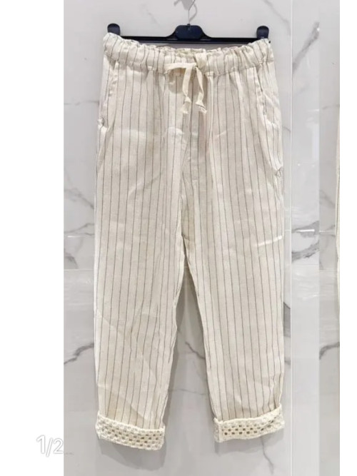 Pantalon rayures revers bas en maille filet