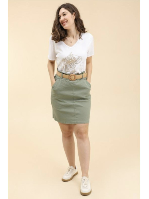 Jupe droite courte stretch avec ceinture