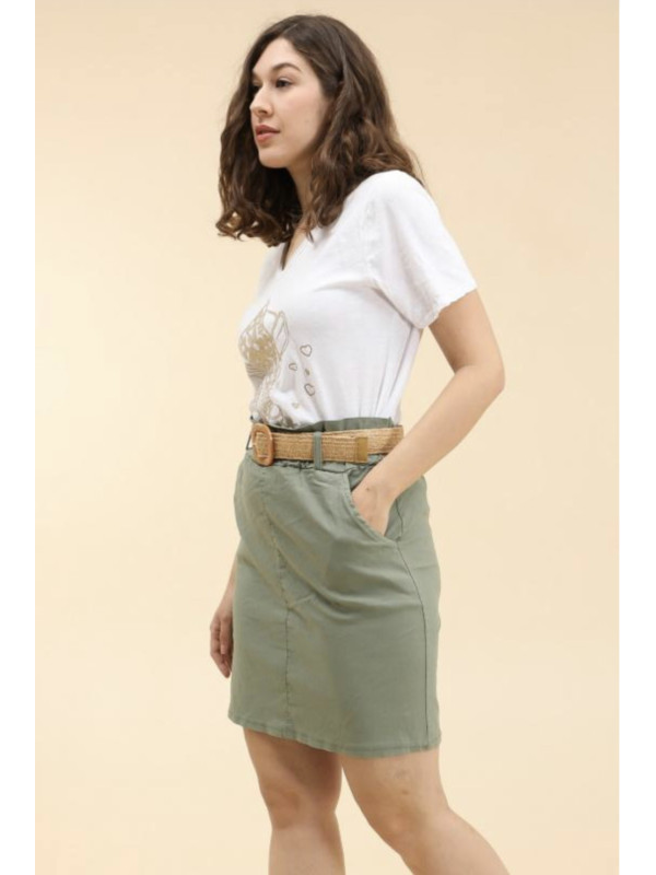Jupe droite courte stretch avec ceinture