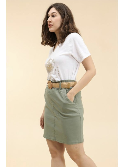 Jupe droite courte stretch avec ceinture