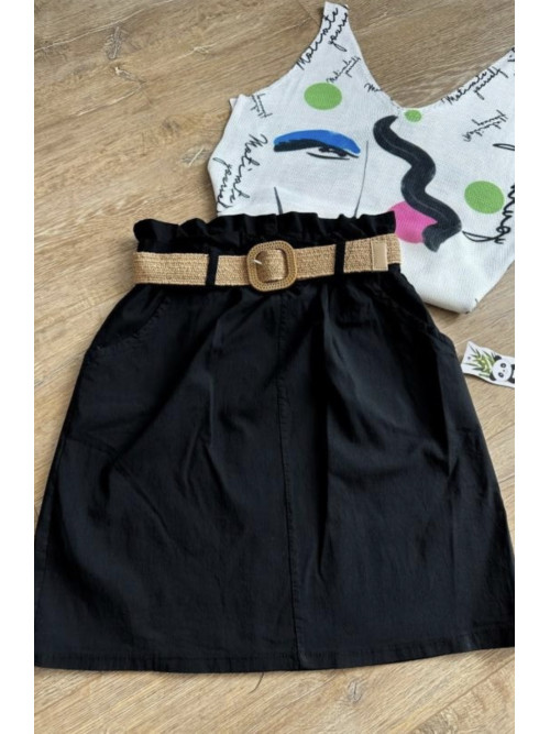 Jupe droite courte stretch avec ceinture