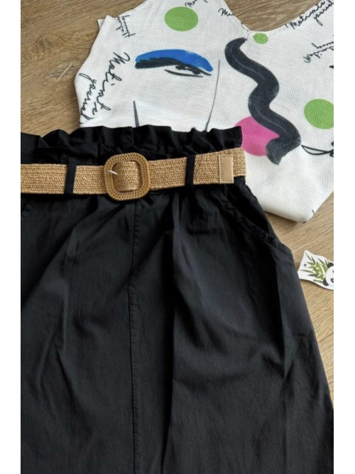 Jupe droite courte stretch avec ceinture