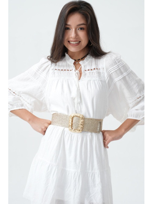 Ceinture tressée effet paille boucle rectangle martelé