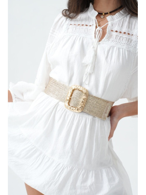 Ceinture tressée effet paille boucle rectangle martelé