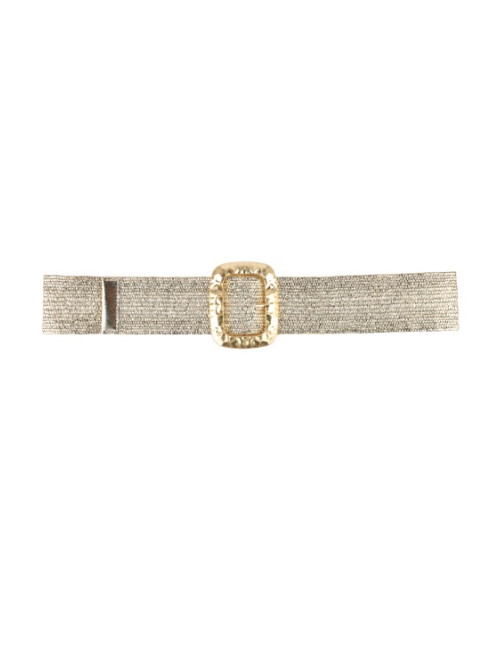 Ceinture tressée effet paille boucle rectangle martelé