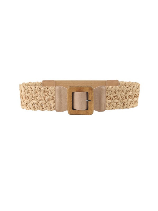Ceinture tressée effet paille boucle carré bois