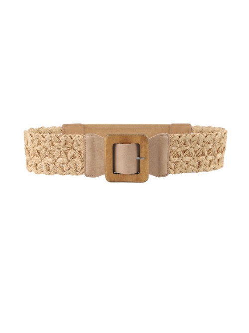 Ceinture tressée effet paille boucle carré bois