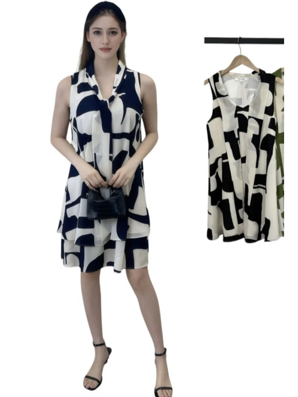 Robe courtes col écharpe imprimée sans manche