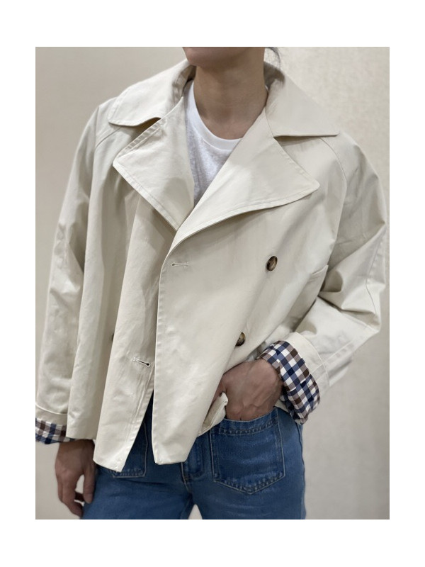 Veste double boutonnage manches avec revers à carreaux