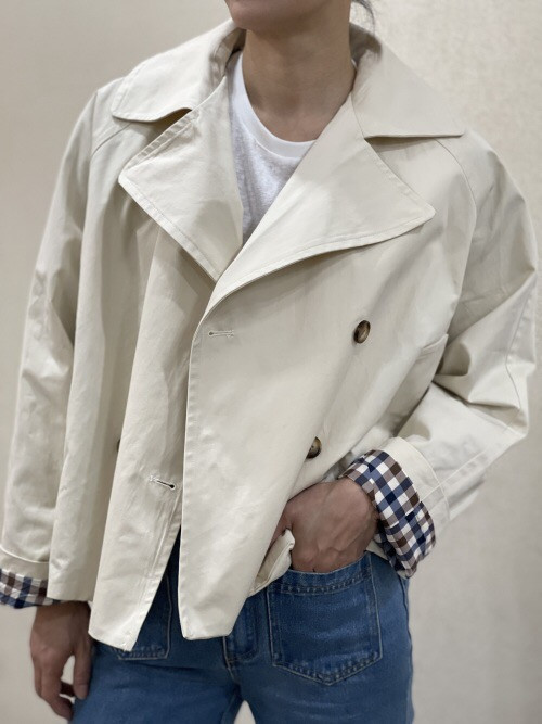 Veste double boutonnage manches avec revers à carreaux
