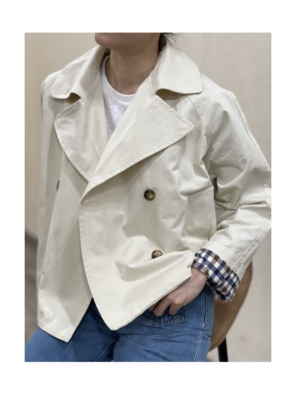 Veste double boutonnage manches avec revers à carreaux