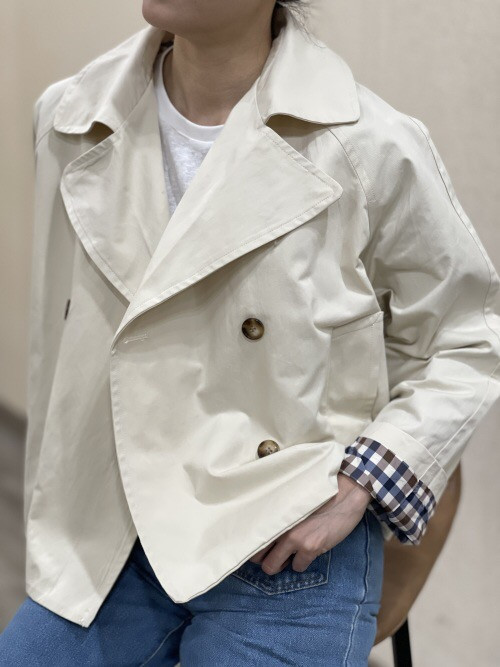 Veste double boutonnage manches avec revers à carreaux