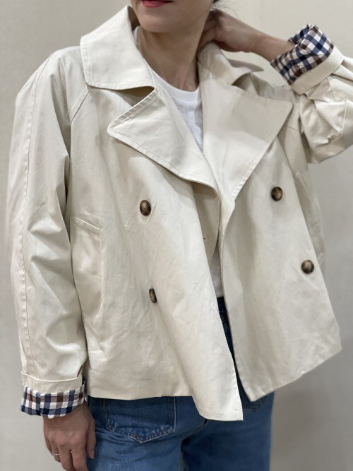 Veste double boutonnage manches avec revers à carreaux