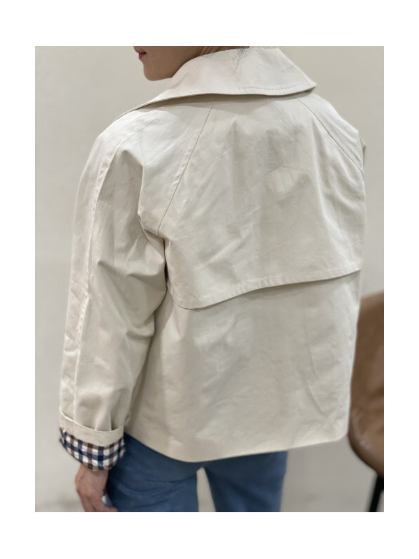Veste double boutonnage manches avec revers à carreaux