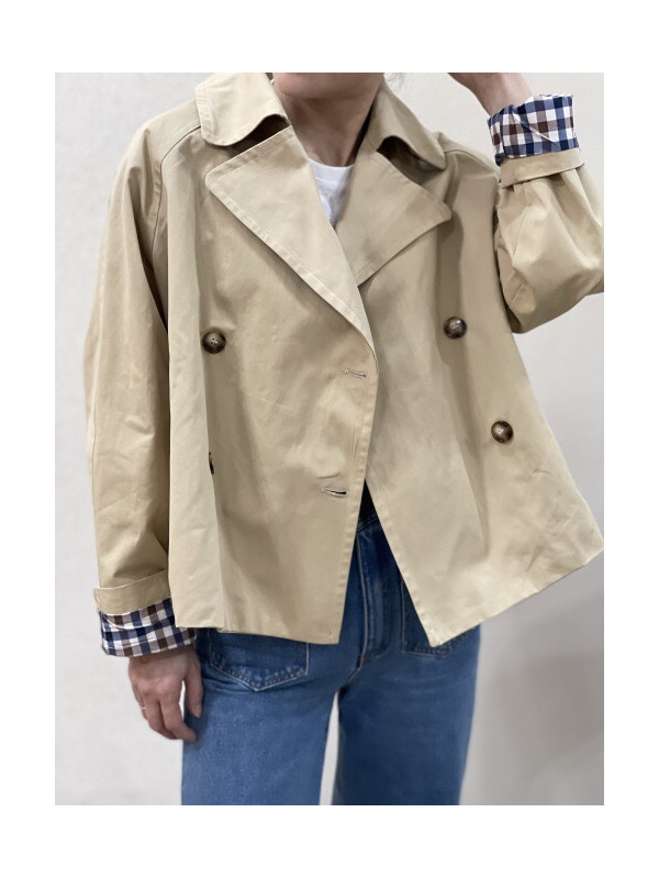 Veste double boutonnage manches avec revers à carreaux