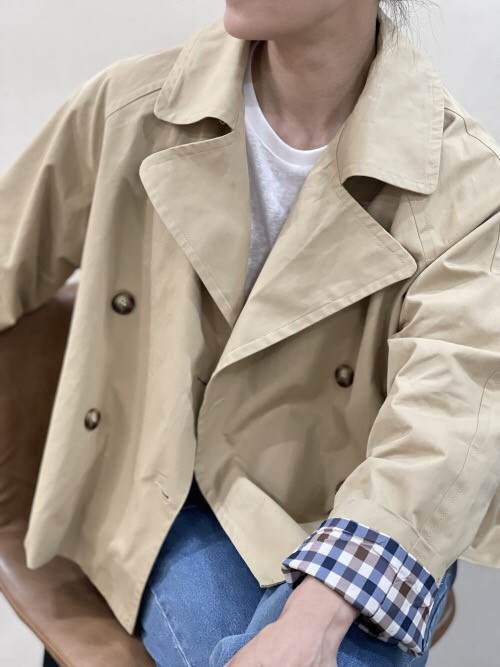 Veste double boutonnage manches avec revers à carreaux