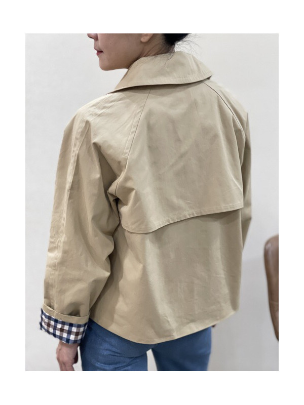 Veste double boutonnage manches avec revers à carreaux