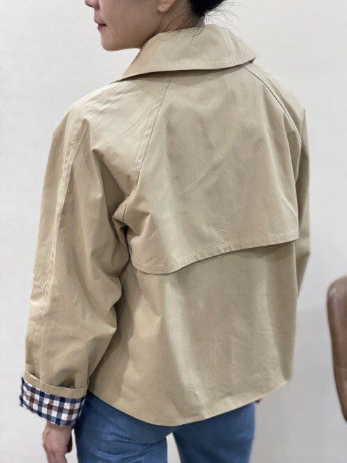 Veste double boutonnage manches avec revers à carreaux