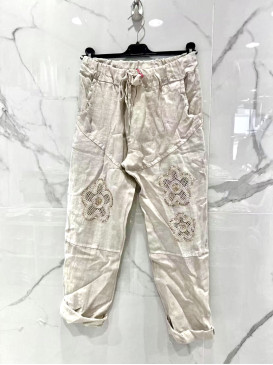 Pantalon en lin avec fleurs...