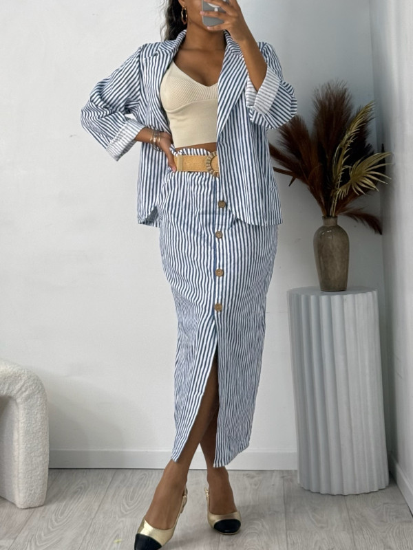 Jupe longue rayée avec ceinture