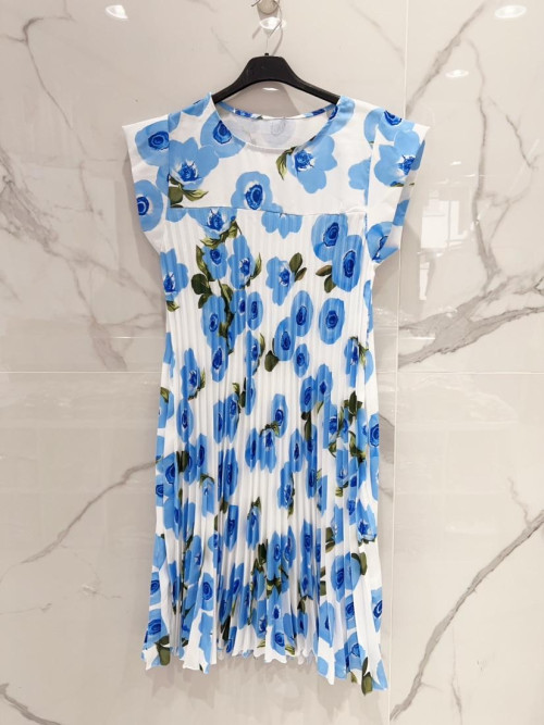 Robe plissée courte imprimé fleuri mancherons