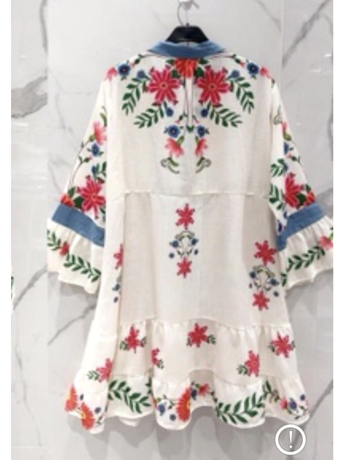 Robe courte imprimé floral éthnique manches pagodes