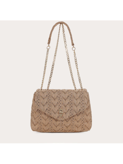 Sac en paille porté travers et chaînette dorée