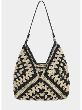 Sac paille bandoulière - Noir