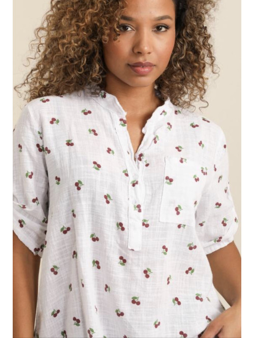 Chemise sans col imprimé "cerises"