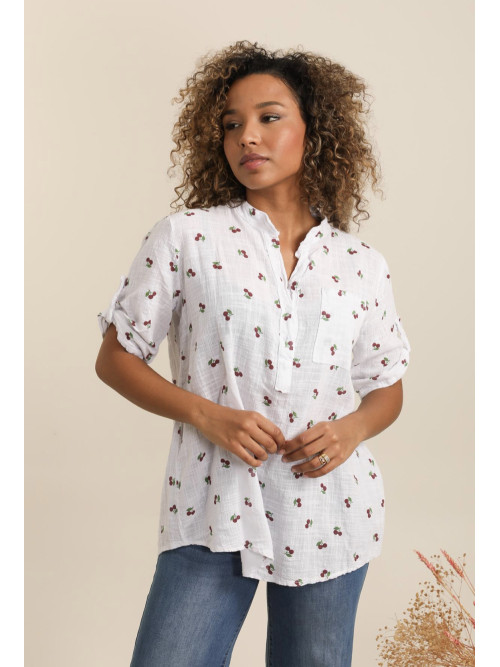 Chemise sans col imprimé "cerises"