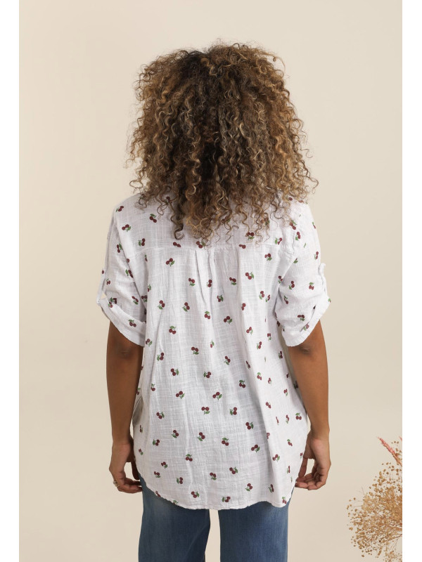 Chemise sans col imprimé "cerises"