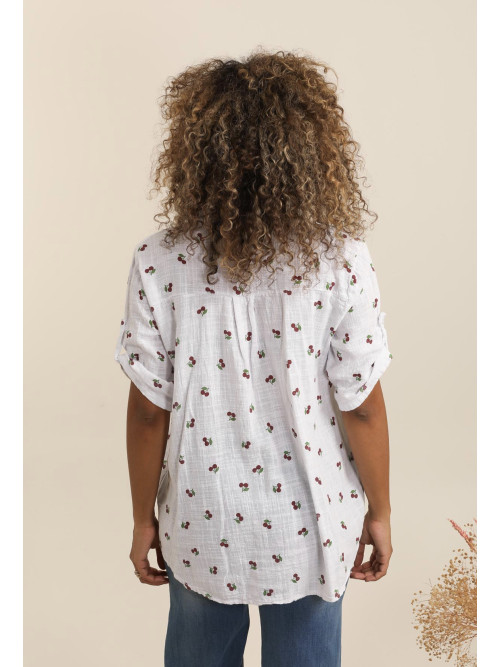 Chemise sans col imprimé "cerises"